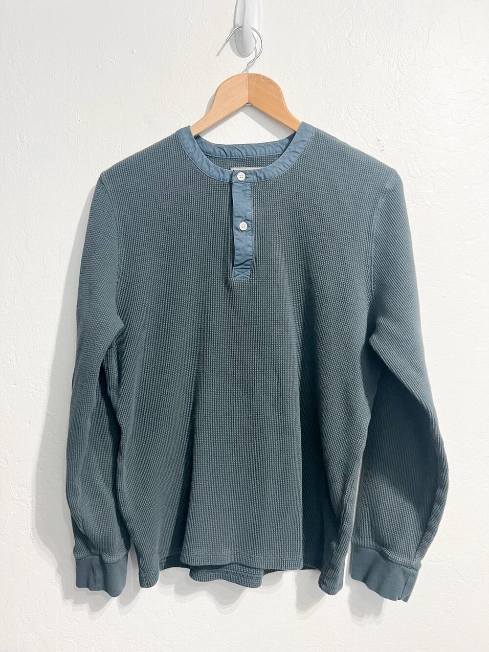 Everlane Henley Shirt Mens Large Blue Waffle Thermal Long Sleeve